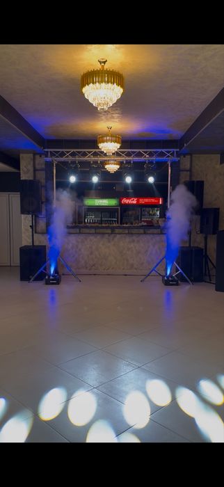 Schela lumini, masini fum vertical,fum greu, artificii interior, sonorizare, dj