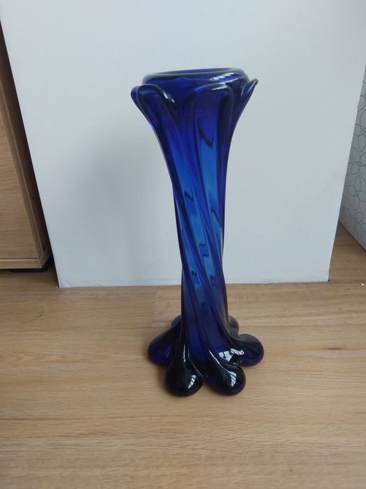 Accesoriu decorațiune înfrumusețare sticla hand made 1960 cobalt