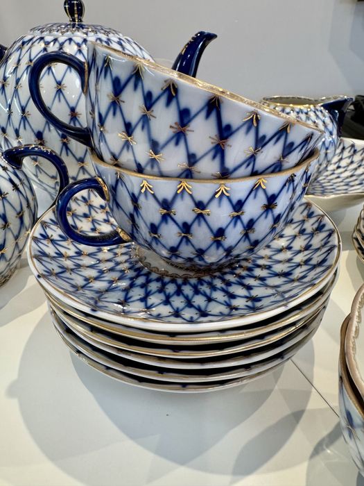 Кобалтова мрежа ЛФЗ, сервиз за чай.