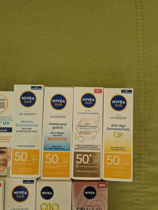 Нивея,Гарние и Лореал слънцезащитен крем за лице SPF 50 и серуми Нови