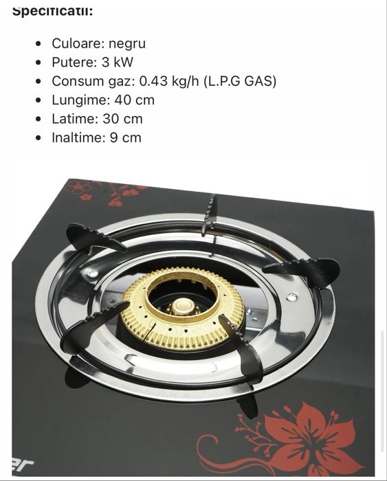 Aragaz camping,sticla securizata, un arzator,3kW,Breckner Germany