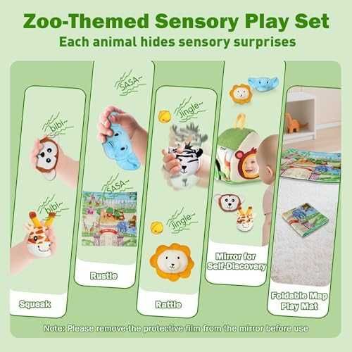 Сензорен зоопарк сет за бебе с 5 плюшени животни интерактивна къщичка