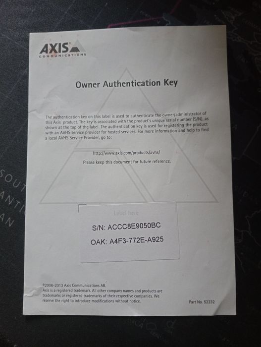 Axis P3354 6 mm fixed dome network camera