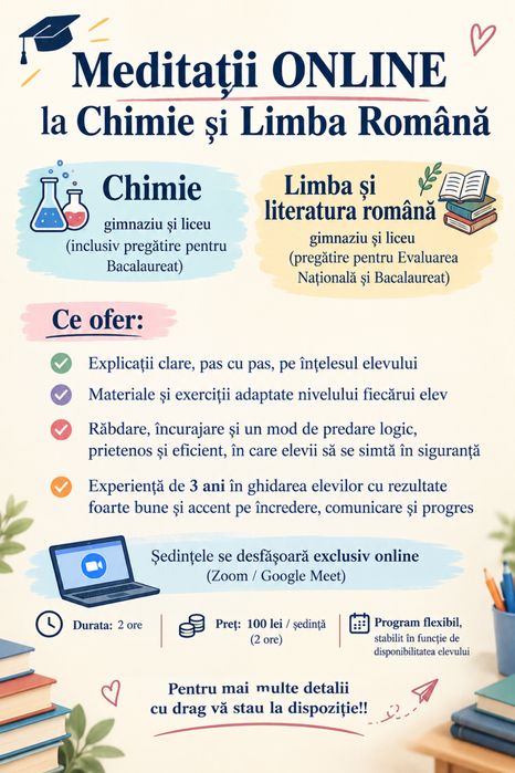 Meditații ONLINE la Chimie și Limba Română