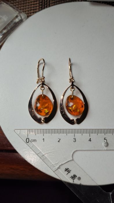 Рига заводские серьги с янтарем 585пробы 4.75грам