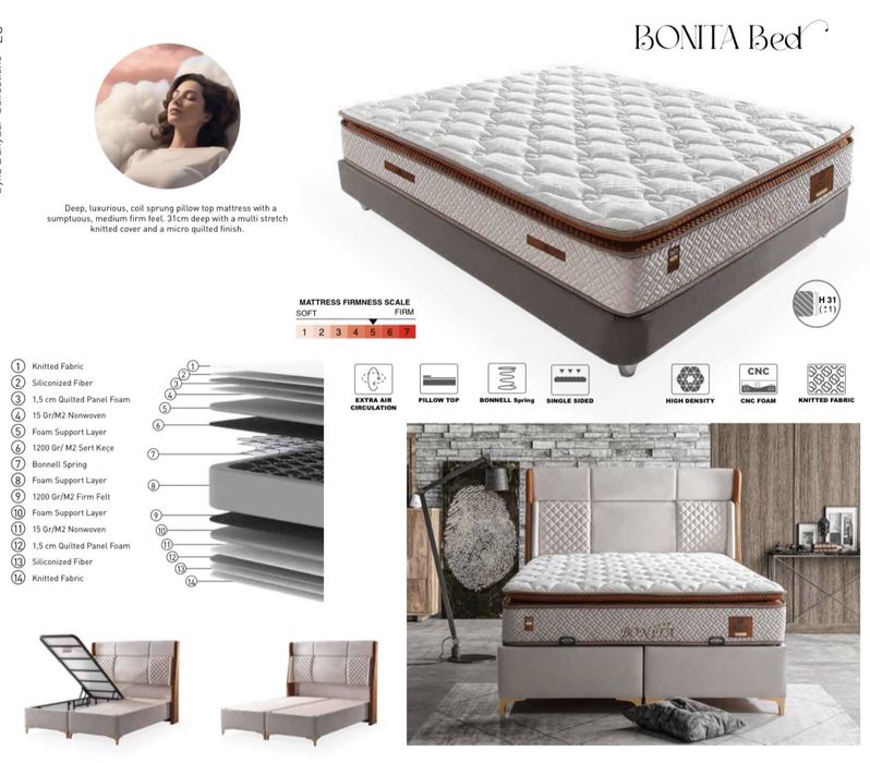 Тапицирана спалня Bonita Bed - Zeron Cream / Brick Red