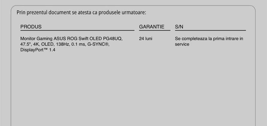 ASUS ROG Swift PG48UQ OLED 48” 4K 138Hz – Garantie