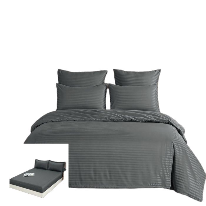 Lenjerie Damasc Pakistan Dc002, Damasc, 6 Piese, Cu Elastic, Gri