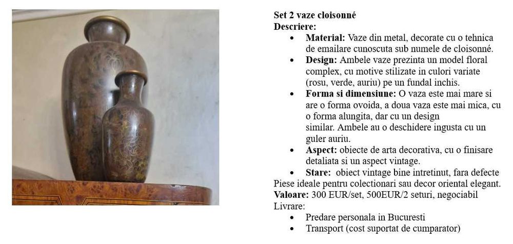 Set 2 vaze cloisonné