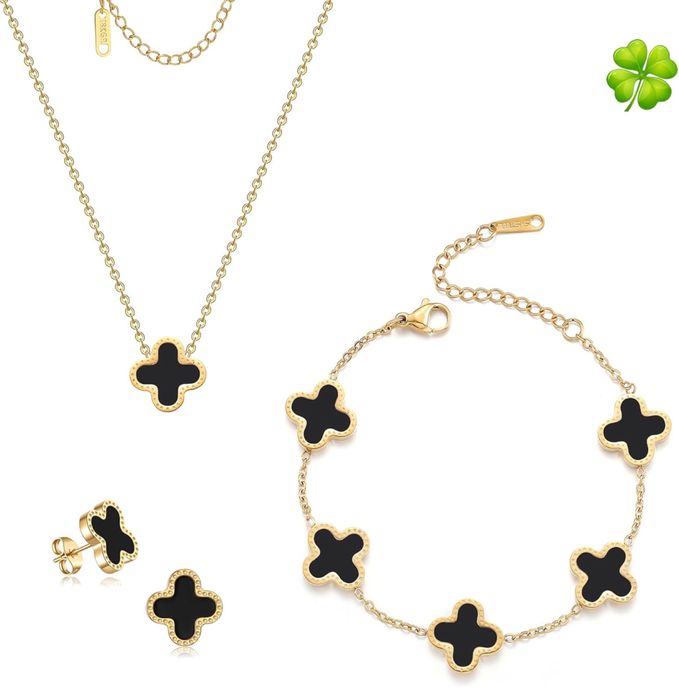 18к златно покритие гривна, колие, гердан, ланец, обеци van cleef