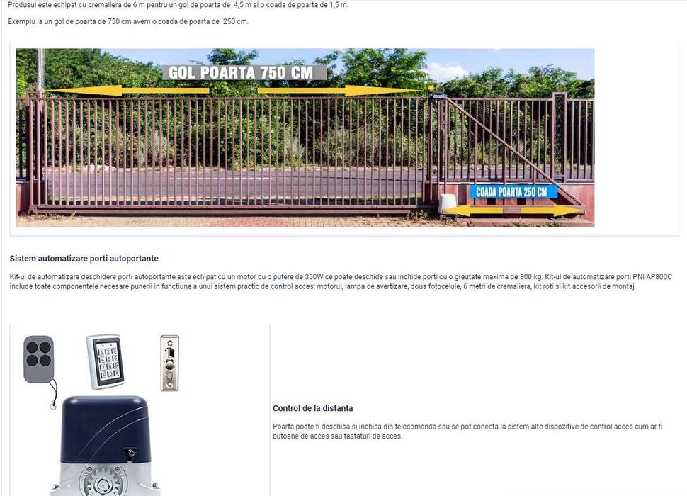 Kit automatizare complet porti autoportante PNI AP800C,