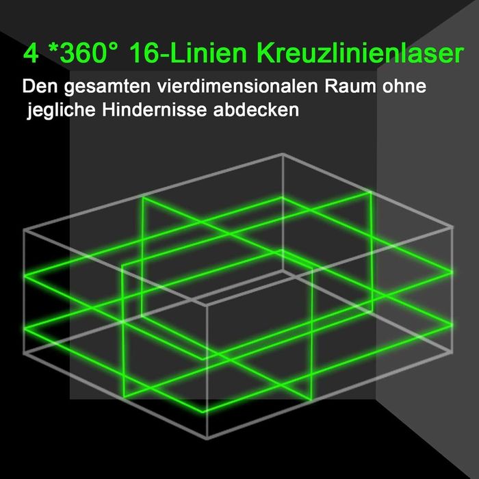 Nivelă Laser 4D cu 16 Linii – Autonivelare Automată ≤3°, Bază Magnetică 360°, Telecomandă, Montare pe Trepied
