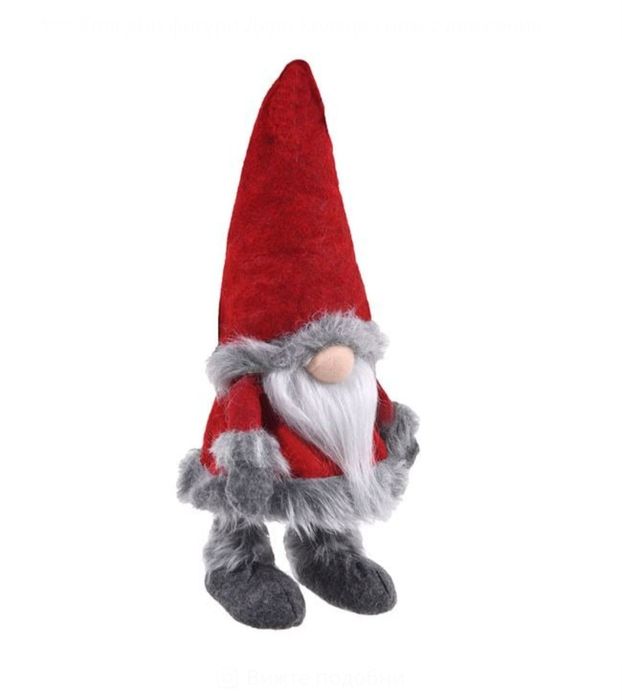 Коледна декоративна фигура Гном, 30 см, Сив, Червен