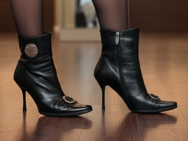 Кожаные полусапожки, с мехом