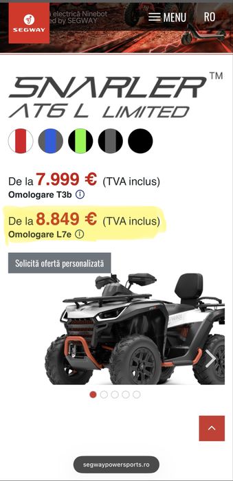 Segway AT6 Limited | EURO 5 | Iulie 2025  | Omologare  L7E | Servo-directie / Schimb cu Auto