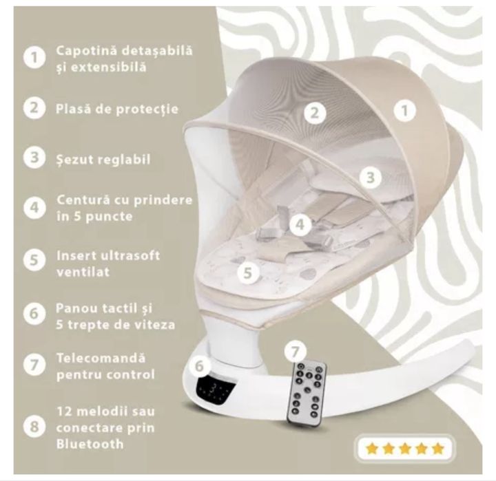 Leagan electric pentru bebelusi Evoque, Bubble Beige, Appekids