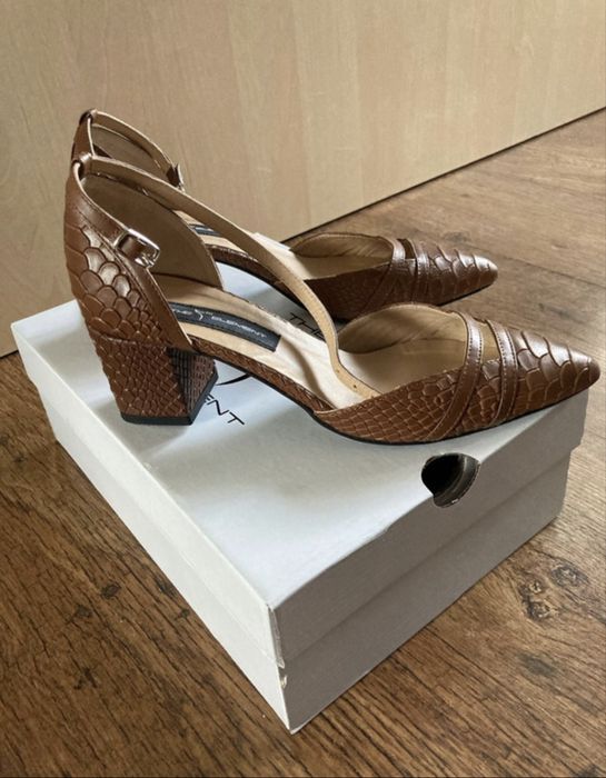 Pantofi The 5th Element, Camel Adele,cu toc gros, piele naturala, maro