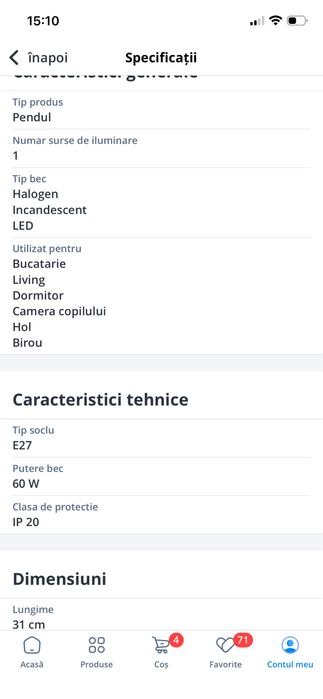 Lustra/pendul cu un bec