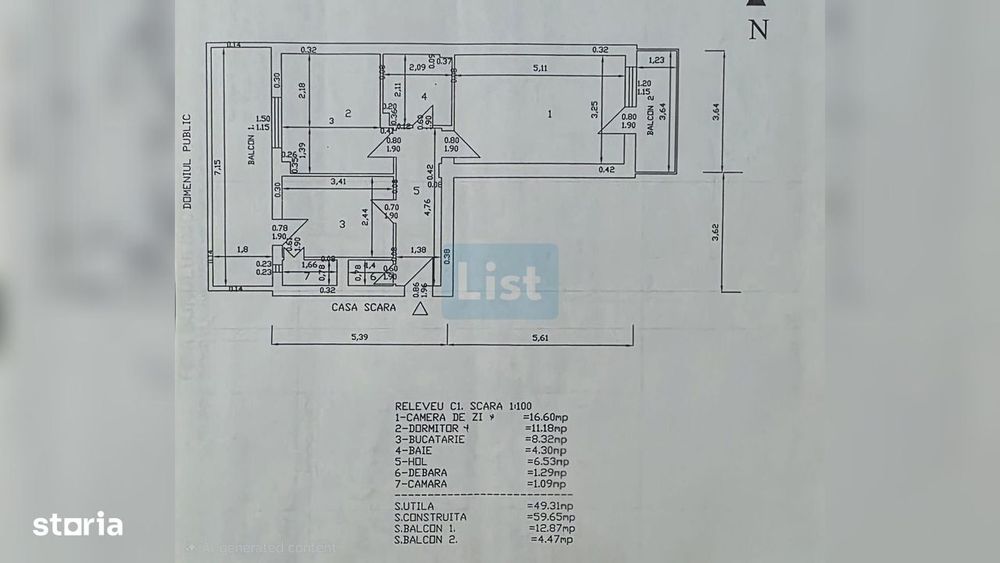 Apartament 2 camere etaj 1, Balcon 12mp