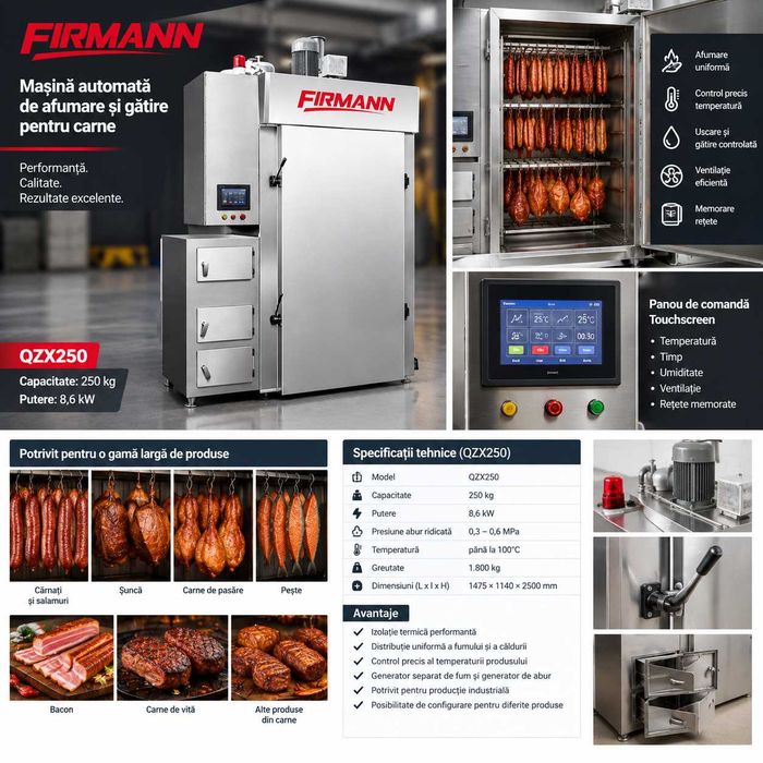 Firmann - Celula de afumare industriala, Camera industriala de afumare si gatire 250 kg/ciclu