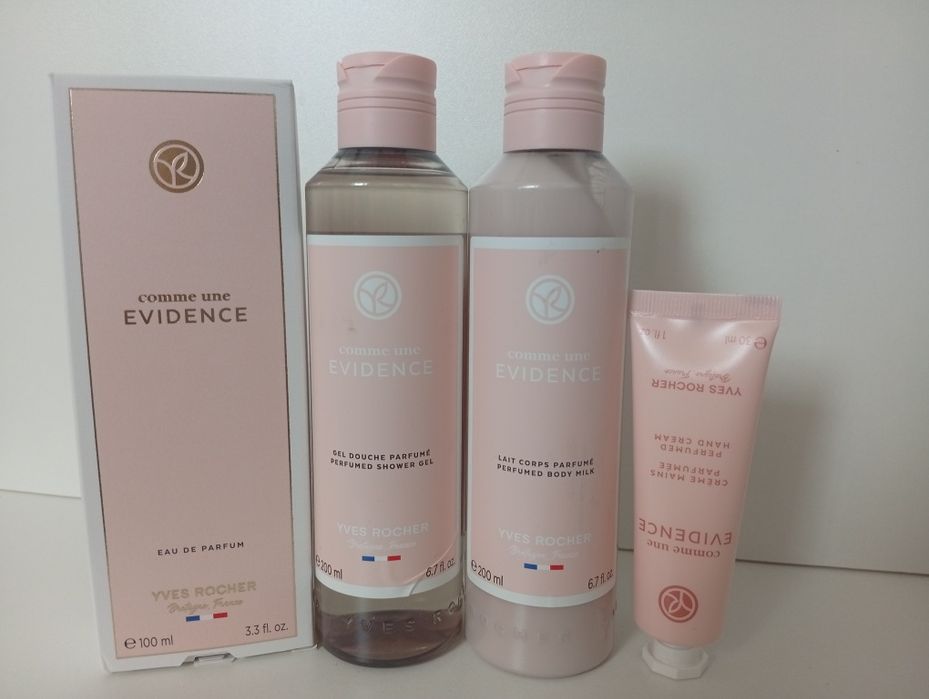 Set Evidence : 100 ml! Apa de parfum + Lapte pt corp + Gel de dus+ crema pt maini Evidence; Yves Rocher