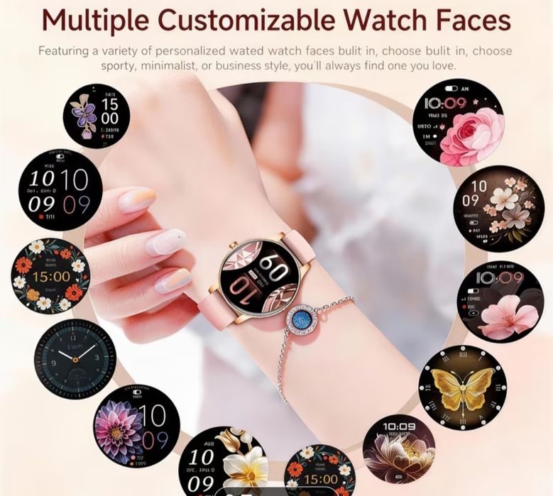 Дамски смарт часовник с два вида каишки ,много функции и 7дни батерия