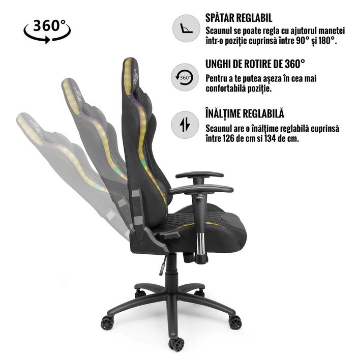 Scaun Gaming Dr.Shield Solar X, Iluminare RGB - Textil