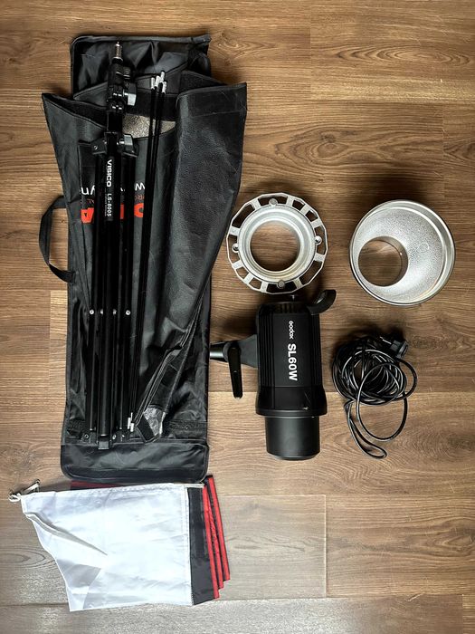К-т студийно LED осветление Godox SL-60W + Статив Visico + Софтбокс Dynaphos (Като нов)