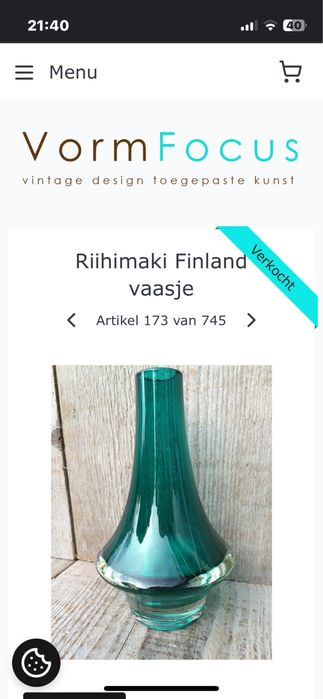 Ваза емблема на скандинавския дизайн 60 те Riihimaen Lasi Oy Финландия