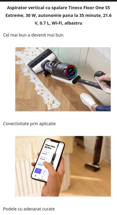 Super aspirator cu spălare TINECO S5 extreme (fără fir) wii-fii