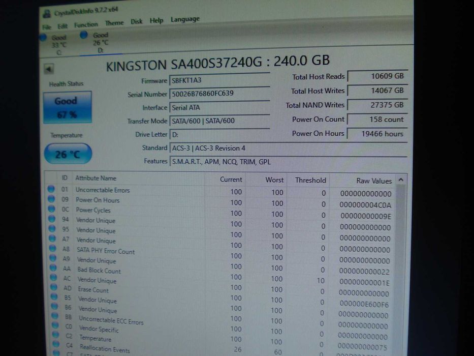 HDD tip SSD 2.5" Kingston 240gb sata made in taiwan