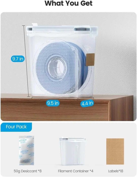 Cutii Depozitare Filament 3D – Set 4 Buc  Etanse – Protectie Umiditate