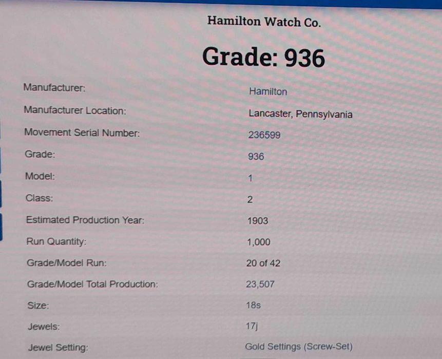 Ceas de buzunar Hamilton Watch Co. pt. caile ferate  RR Grade Clasa A