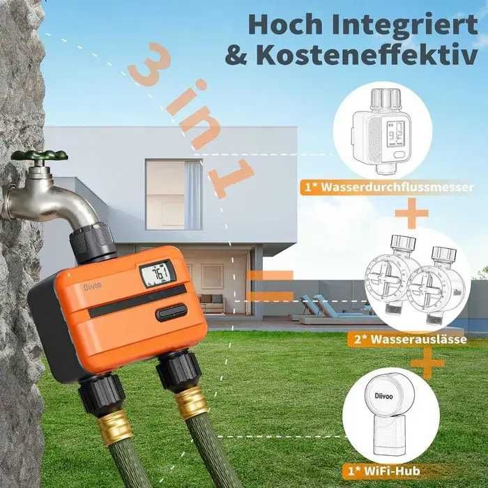 Computer irigații Diivoo WiFi 2 ieșiri cu debitmetru de apă încorporat