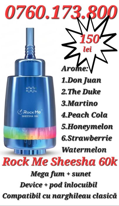 NOU! Mega Vape Rock Me 60k,sunet+fum+pod,COMPATIBIL cu NARGHILEAU