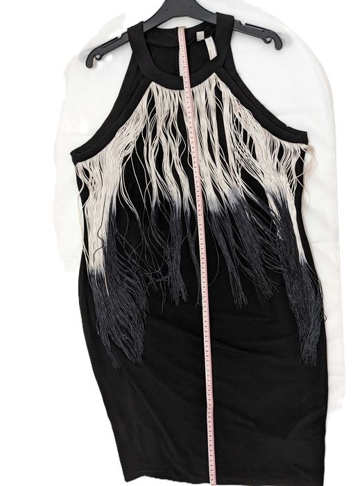 Rochie de ocazie cu franjuri albi și negri, mărimea EU 44/46, nouă