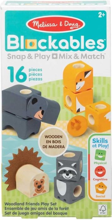 Дървен конструктор Melissa & Doug Blockables Горски приятели Ферма 16 части 2 вида