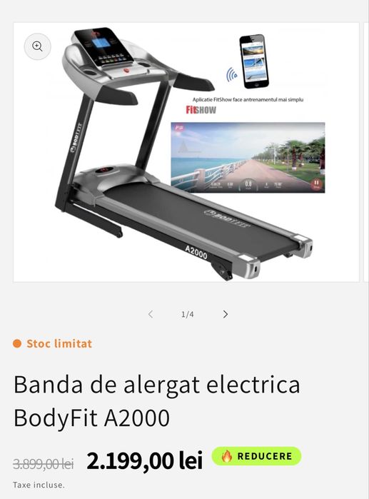 Bandă de alergare electrică BodyFit A2000 – Ca nouă, cu Bluetooth și USB