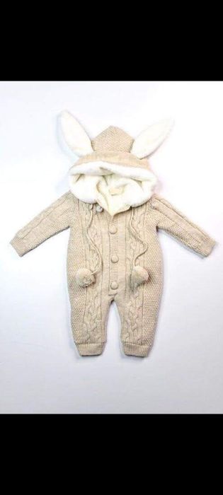 Salopete/Overall/Costume tricotate cu urechiușe de iarna