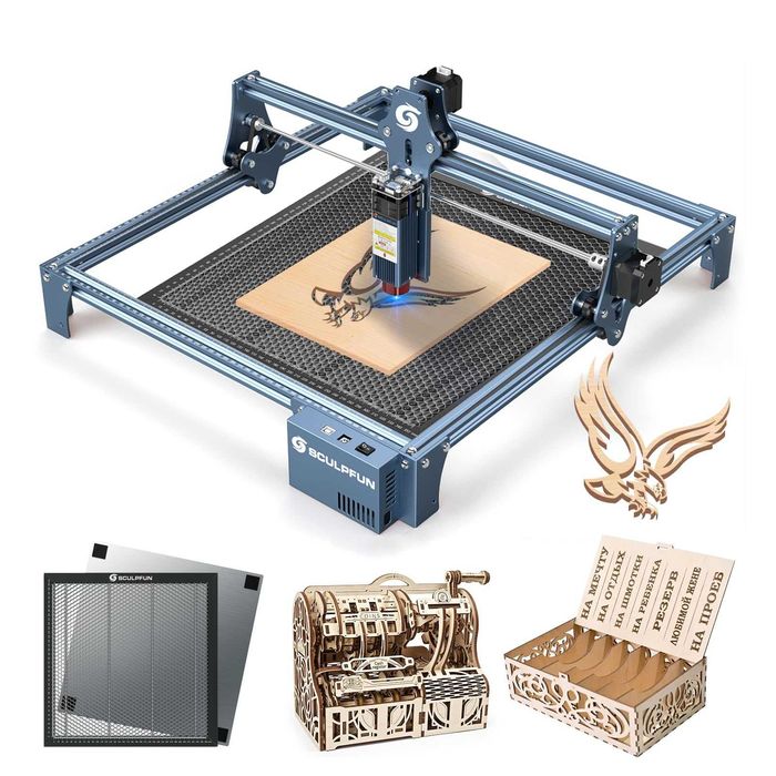 laser engraver sculpfun s9 ca nou, air asist + masa fagure 40/45 cm suprafata de lucru