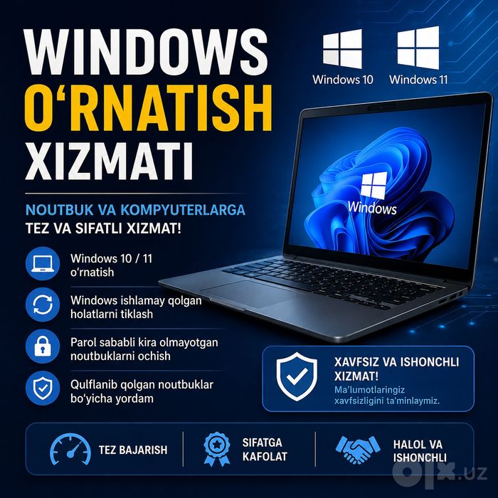 Noutbuk va kompyuterlarga windows o'rnatish xizmati