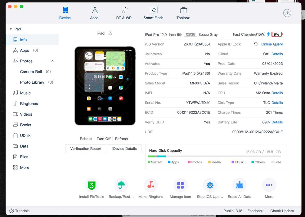 iPad Pro 12,9 Gen 6 128gb WI-FI pentru piese