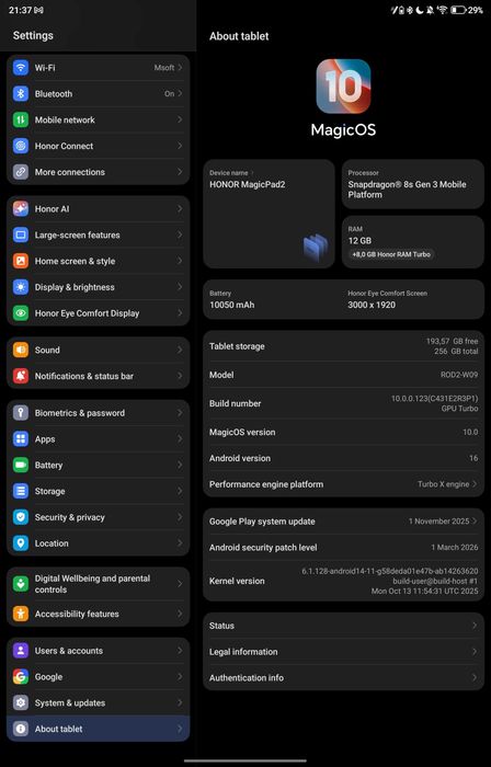 Tableta HONOR MagicPad2, 12.3", 12GB, 256GB cu pen si tastatura