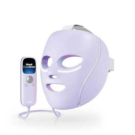 LED маска за лице, Shark CryoGlow FW312EUPL, светлинна терапия, охлаждане за зоната около очите, анти-ейджт, червена и синя, USB-C, дистанционно