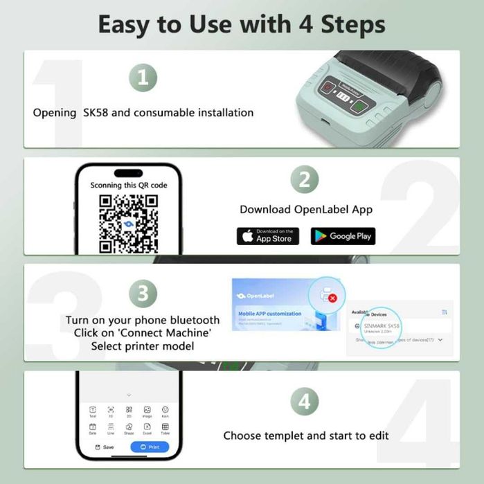 Принтер за етикети Преносим Термопринтер за стикери - 3 цвята