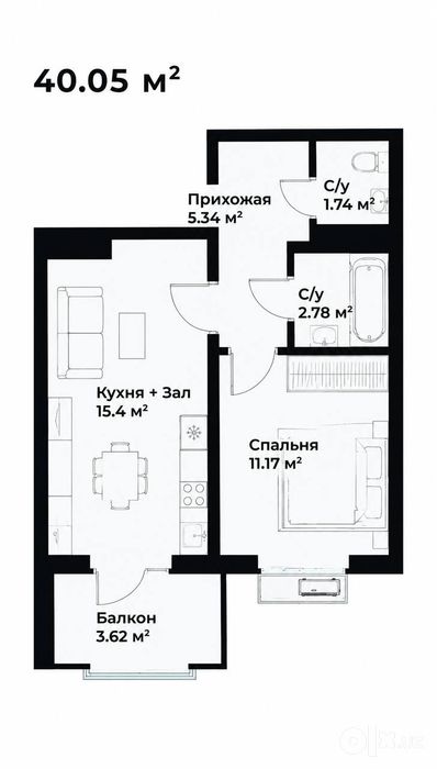 Продается 2/3/16 39м2 в ЖК Assalom Bog'lar, ор-р: Ботанический сад