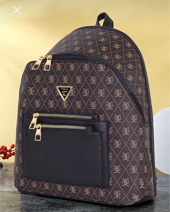 POLOGRAND London Оригинална дамска луксозна комфортна раница с 3 отделения, регулируема презрамка и чанта за през рамо