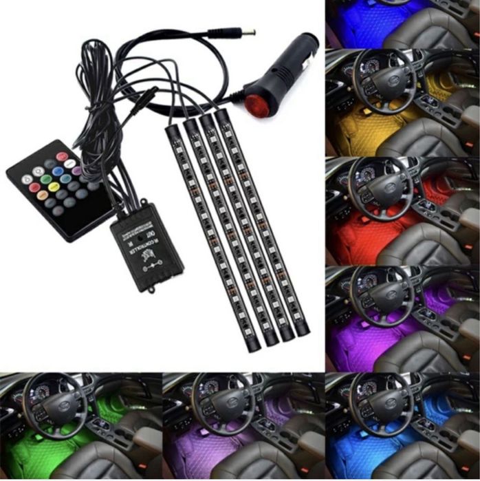 Kit Banda Led Rgb Interior Auto Lumini Ambientale picioare  48 Led