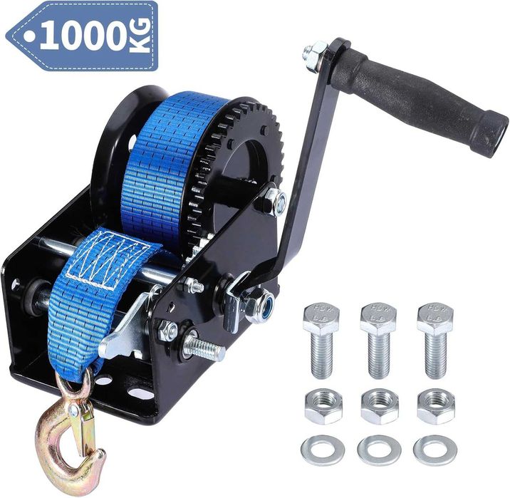 Troliu manual cu chingă de 10 m, capacitate 1000 kg, cu sistem de autoblocare, NOU, factura, garantie