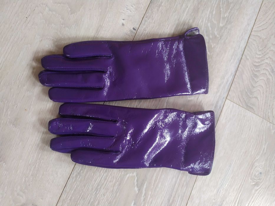 Лилави лачени ръкавици естествена кожа , Л